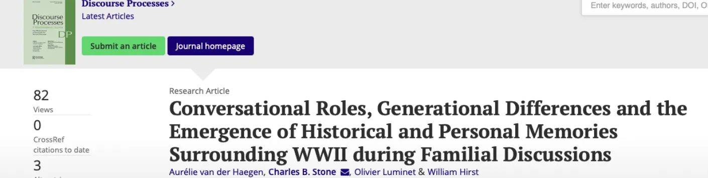 Rôles conversationnels, différences générationnelles et émergence de souvenirs historiques et personnels entourant la Seconde Guerre mondiale lors de discussions familiales 