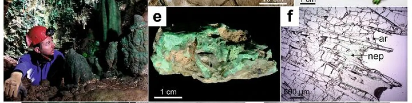 Le minéral riche en Ni, la népouite, explique la couleur verte exceptionnelle des spéléothèmes