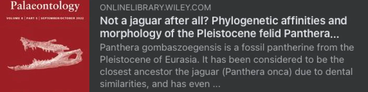 Pas un jaguar après tout ? Affinités phylogénétiques et morphologie du félidé pléistocène Panthera gombaszoegensis